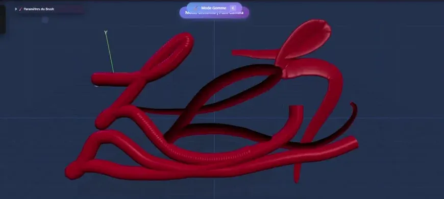 Traits 3D rouges tracés dans UbDesigner Studio.
