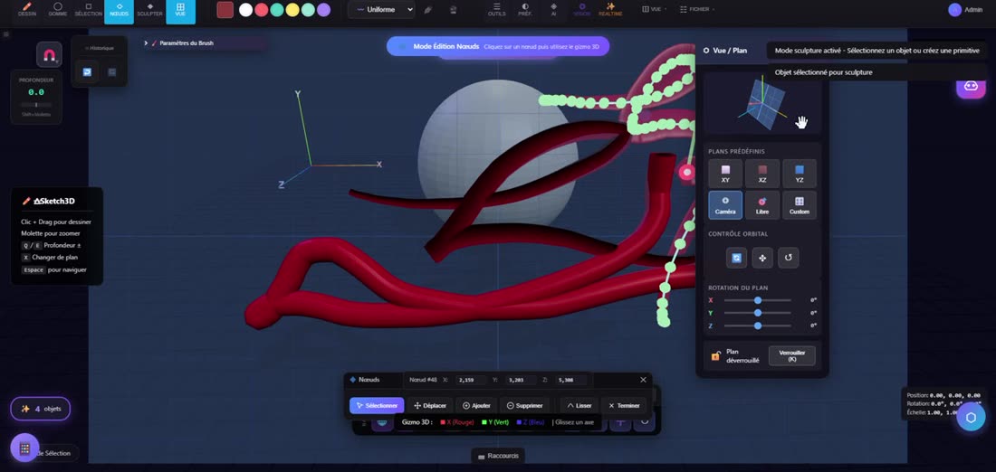 Mode Édition Nœuds avec gizmo 3D