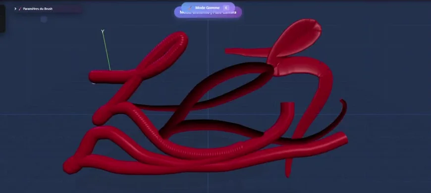 Red 3D strokes drawn in UbDesigner Studio.