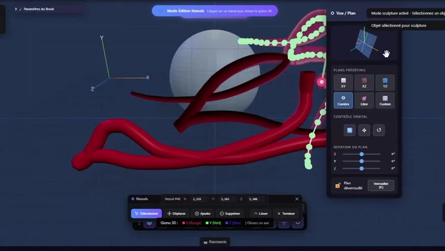 Editing the nodes of a 3D stroke in the Studio.