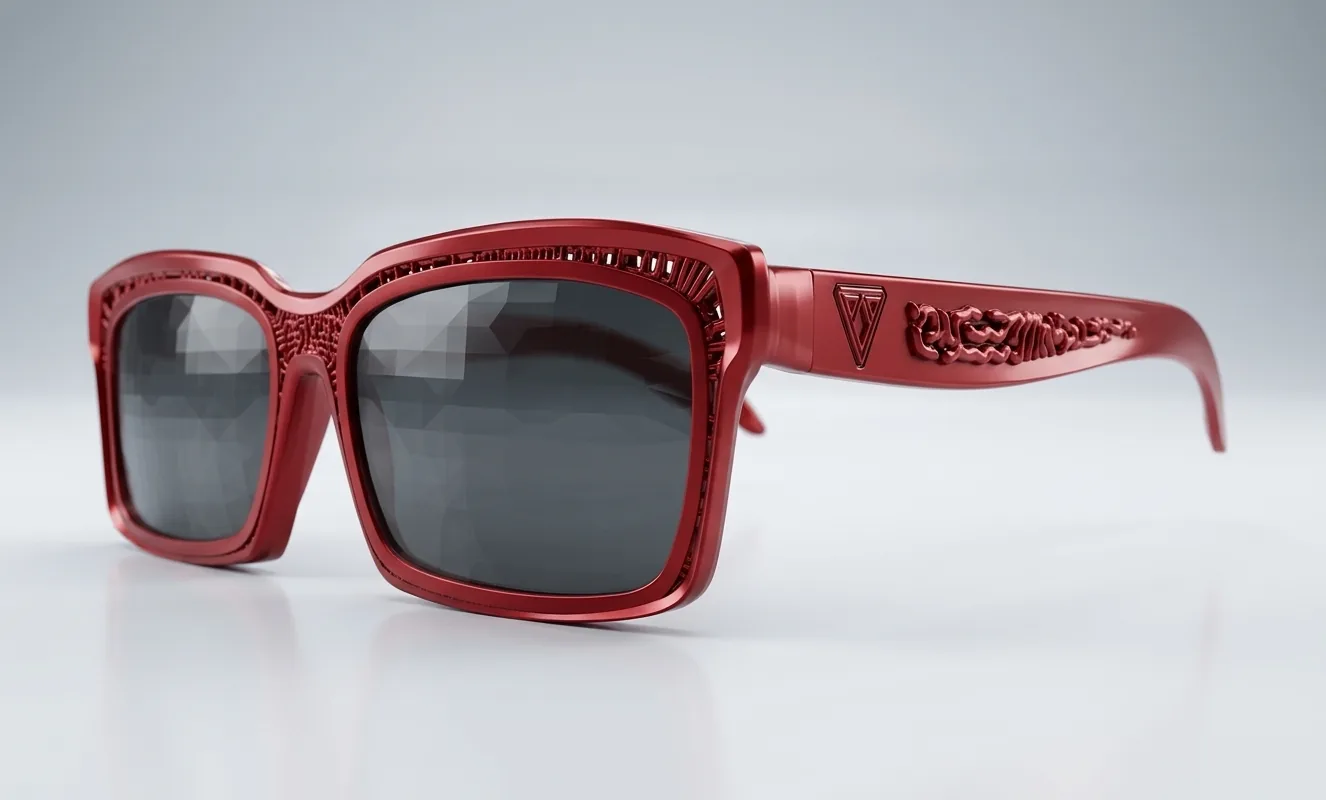 UbRender render: red glasses in a studio setting.